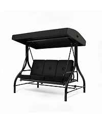 homfan 3-Seater Outdoor Porch Swing with Stand, 2-in-1 Convertible Bed, Thick Cushion, Adjustable Canopy and 800-Lb. Capacity