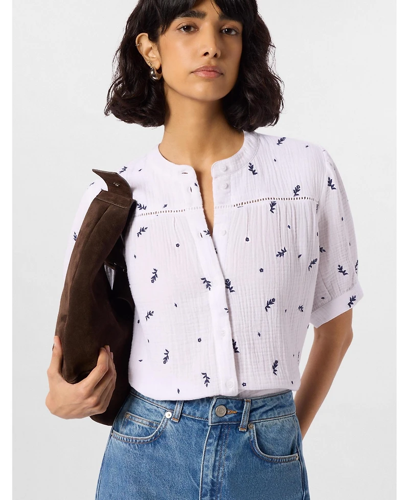 Whistles Women's Embroidered Cotton Frill Top