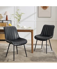 gaomon Set of 2 Modern Faux Leather Upholstered Dining Chairs, Linear Design Side Chairs with Sturdy Metal Legs