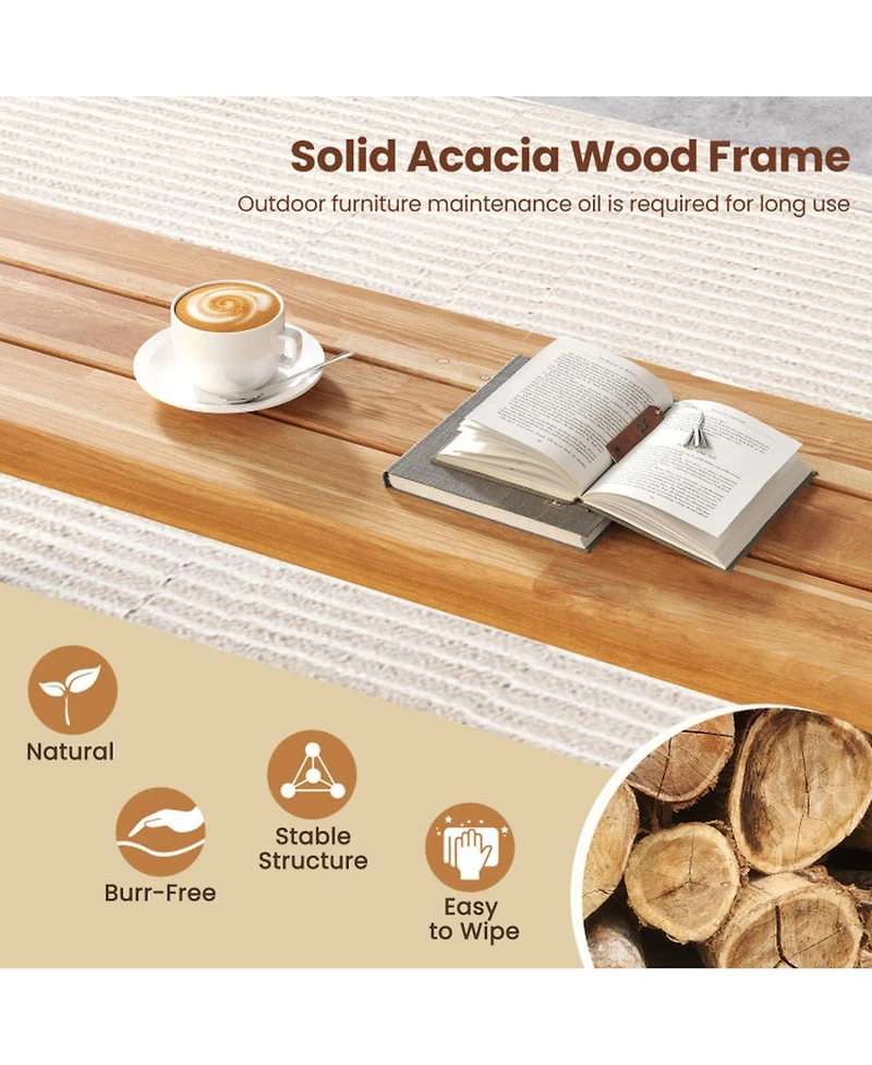 Sugift 63 in Acacia Wood Patio Outdoor Backless Bench Seats 3