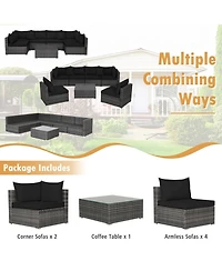 Gouun 7-Piece Rattan Sectional Sofa Set with Glass Coffee Table