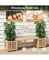 Sugift 68 in Two-Person Fir Wood Patio Bench with Dual Planters