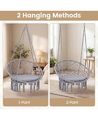 Sugift Macrame Hammock Swing Chair with Round Seat Cushion 2 Hanging Methods