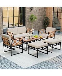 Gouun 7-Piece Outdoor Conversation Set with Bungee Rope Seats, Ottomans, and Coffee Table