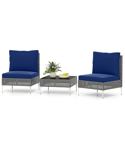 Gouun 3-Piece Pe Rattan Conversation Chair Set with Tempered Glass Coffee Table