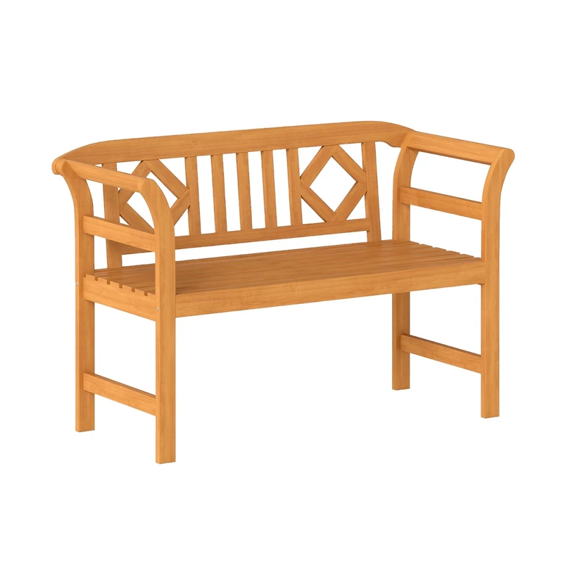 Sugift 47 in Acacia Wood Patio Loveseat with Geometric Backrest