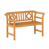 Sugift 47 in Acacia Wood Patio Loveseat with Geometric Backrest
