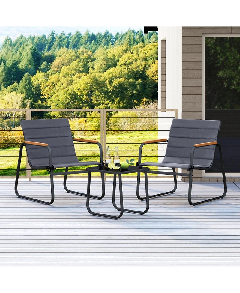 Sugift 3-Piece Fabric Patio Bistro Set with Tempered Glass Side Table