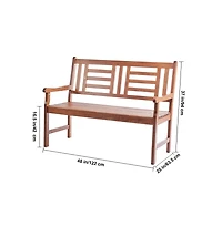 Sugift 48 in Outdoor Wood Garden Bench with Backrest and Armrests, 700 lbs Load Capacity, Patio Seating
