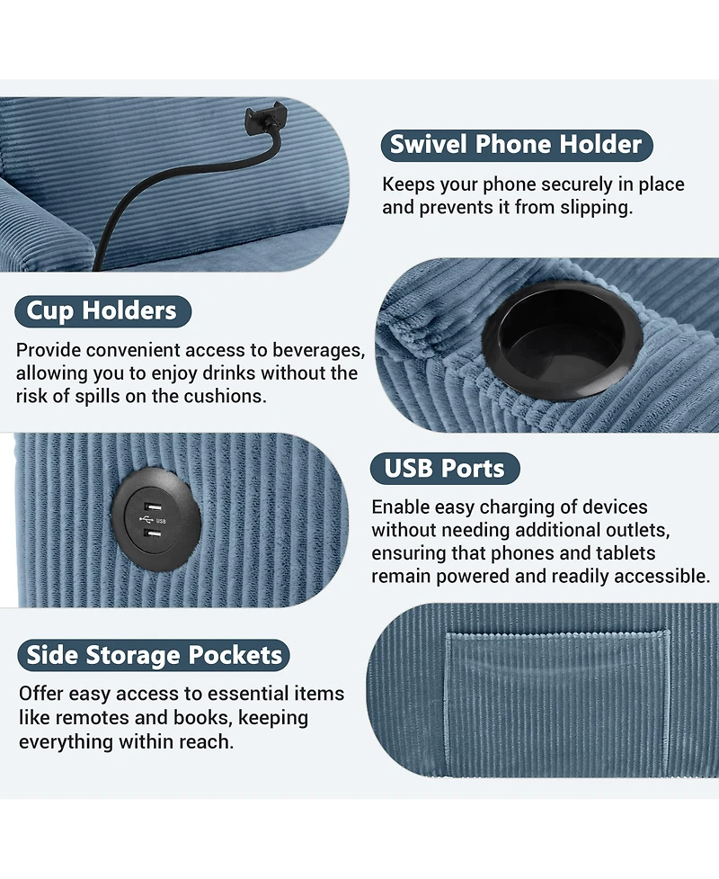 Clihome Corduroy Sleeper Sofa Loveseat Sofa with Full Size Mattress and Usb Ports