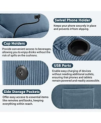 Clihome Corduroy Sleeper Sofa Loveseat Sofa with Full Size Mattress and Usb Ports