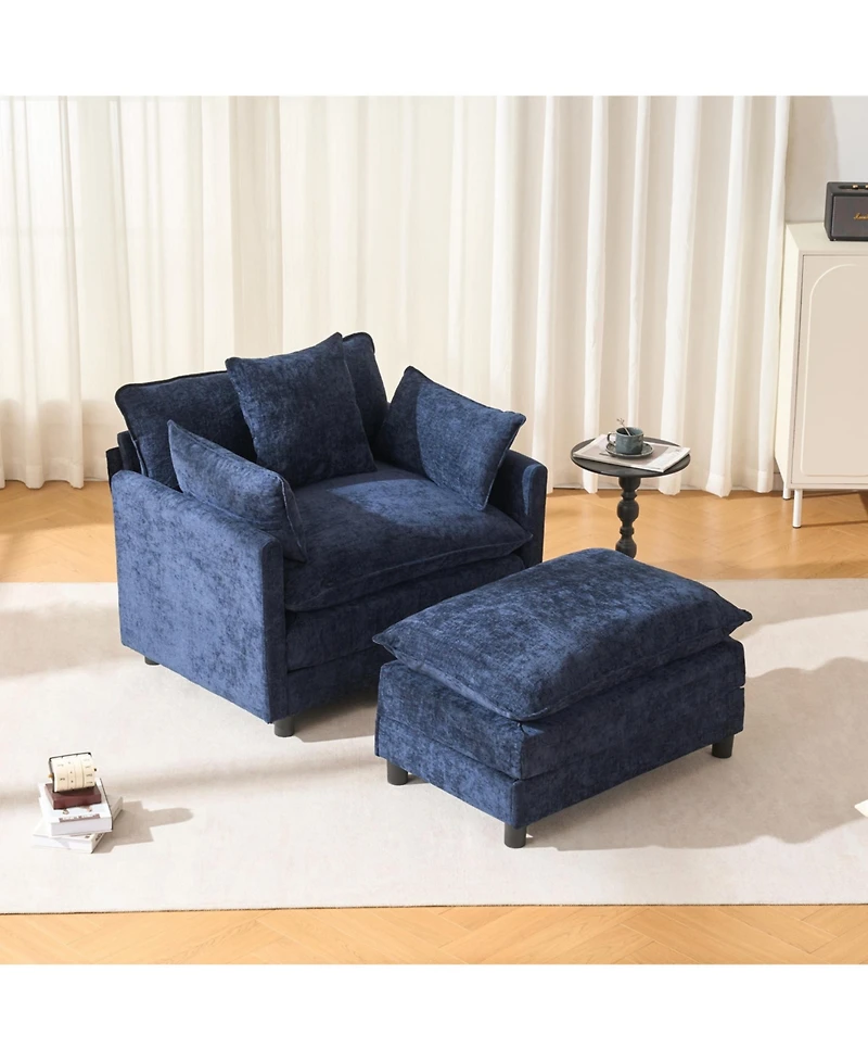 Boyel Living 39.4 Inch Modern Accent Chair with Ottoman Chenille Upholstered Club Room Reading