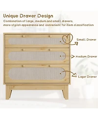 gaomon Modern Rattan 3 Drawer Dresser, Sturdy Wooden Chest, Spacious Bedroom Storage Organizer for Hallway, Closet, Bedroom or Living Room.