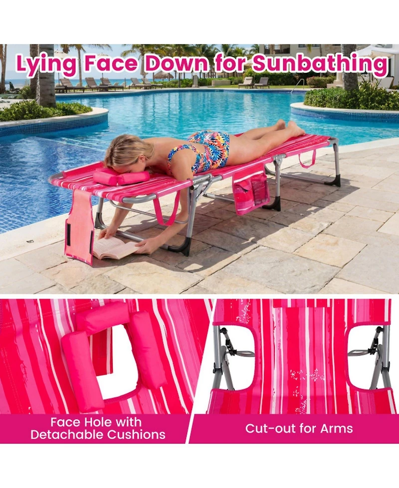 Gouun Tanning Chair with Face and Arm Holes Folding Outdoor Sunbathing Chair