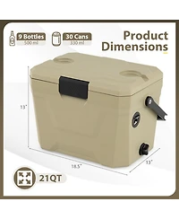 Sugift Insulated Portable Hard Shell Ice Chest Cooler with 2 Cup Holders 21-Quart