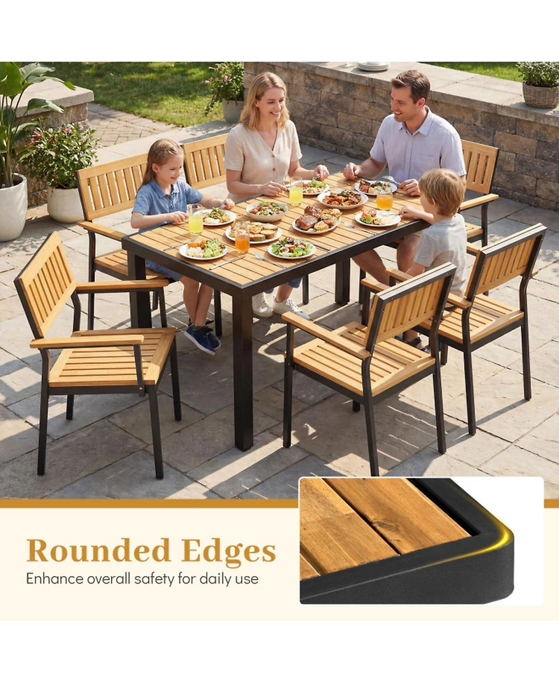 Gouun 58 In Acacia Wood Outdoor Patio Dining Table with 1.97 In Umbrella Hole for 6