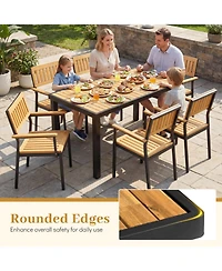 Gouun 58 In Acacia Wood Outdoor Patio Dining Table with 1.97 In Umbrella Hole for 6