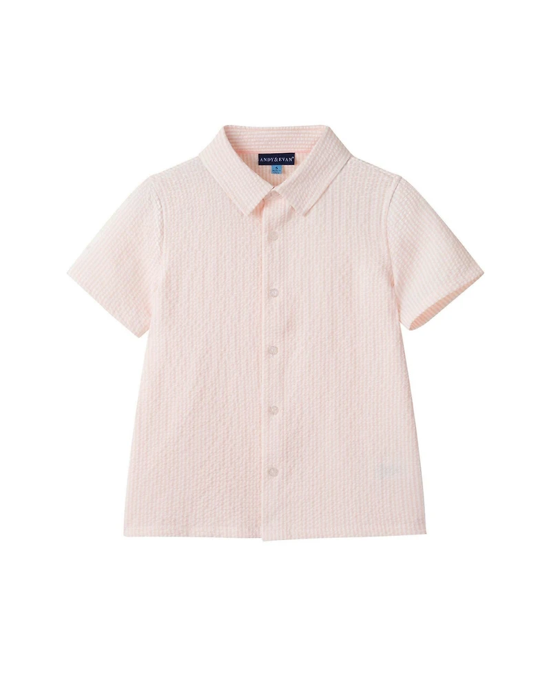 Andy & Evan Toddler Boys 2T-6 Coral Breeze Puckered Button down and Shorts Set
