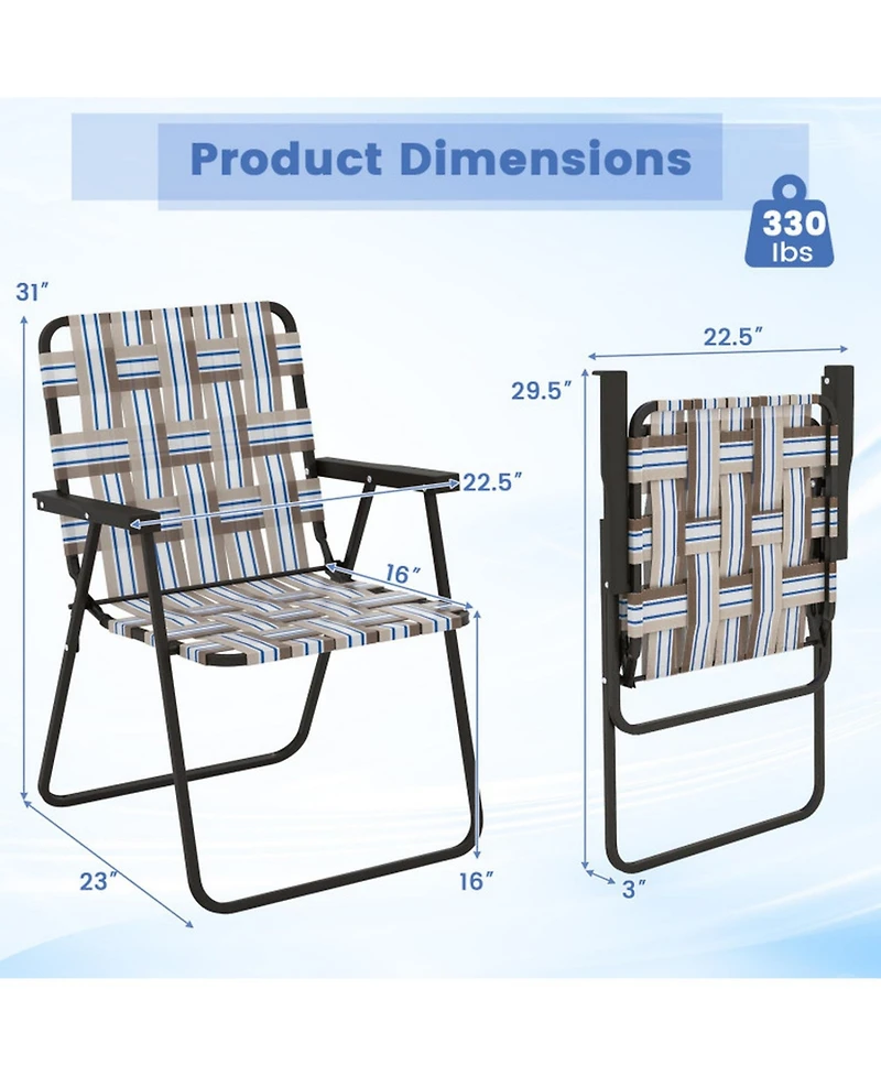 Gouun 4-Piece Folding Beach Chair Set Camping Lawn Webbing Outdoor Chair