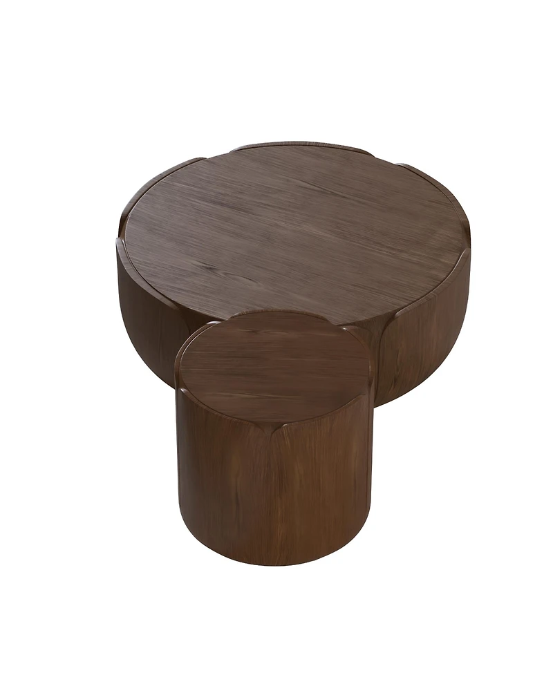 Clihome Round Outdoor Indoor Coffee Table Set, Modern Wood Grain Drum Center of 2
