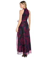 R & M Richards Women's Long Organza Low Halter Dress