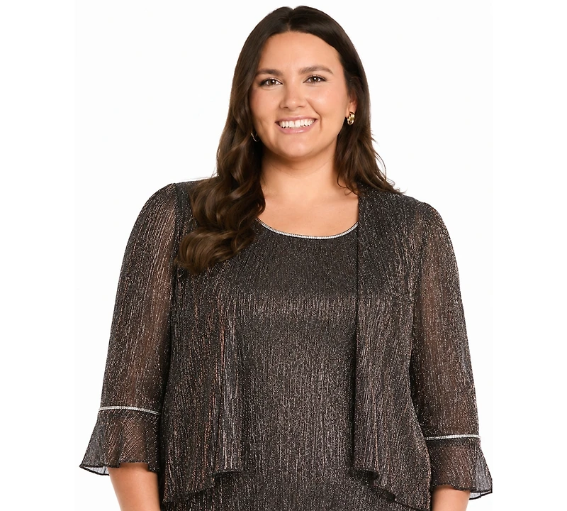 R & M Richards Plus Scoop Neck Dress Open Front Jacket, 2-Piece Set