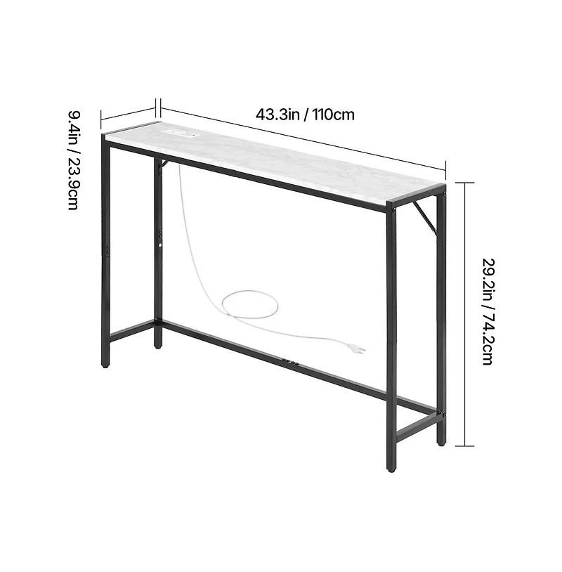 Sugift Marble Console Table Modern Narrow Long with Power Outlet for Hallway
