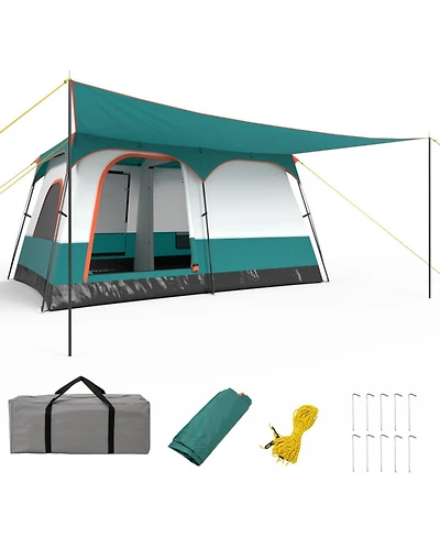 Gouun 6 to 8 Person Camping Tent with Double Rooms 2 Doors and Covered Porch