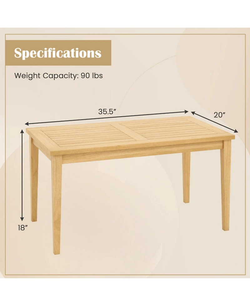 Clihome 20"x35.5" Outdoor Teak Wood Coffee Table with Slatted Top for Balcony