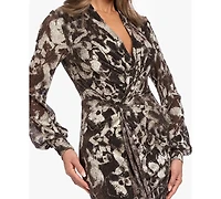 Betsy & Adam Plus V-Neck Gown