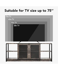 homfan Industrial Farmhouse Tv Stand for 65+ Inch - Gray Media Console with Mesh Doors and Adjustable Shelves, Heavy-Duty Metal Frame