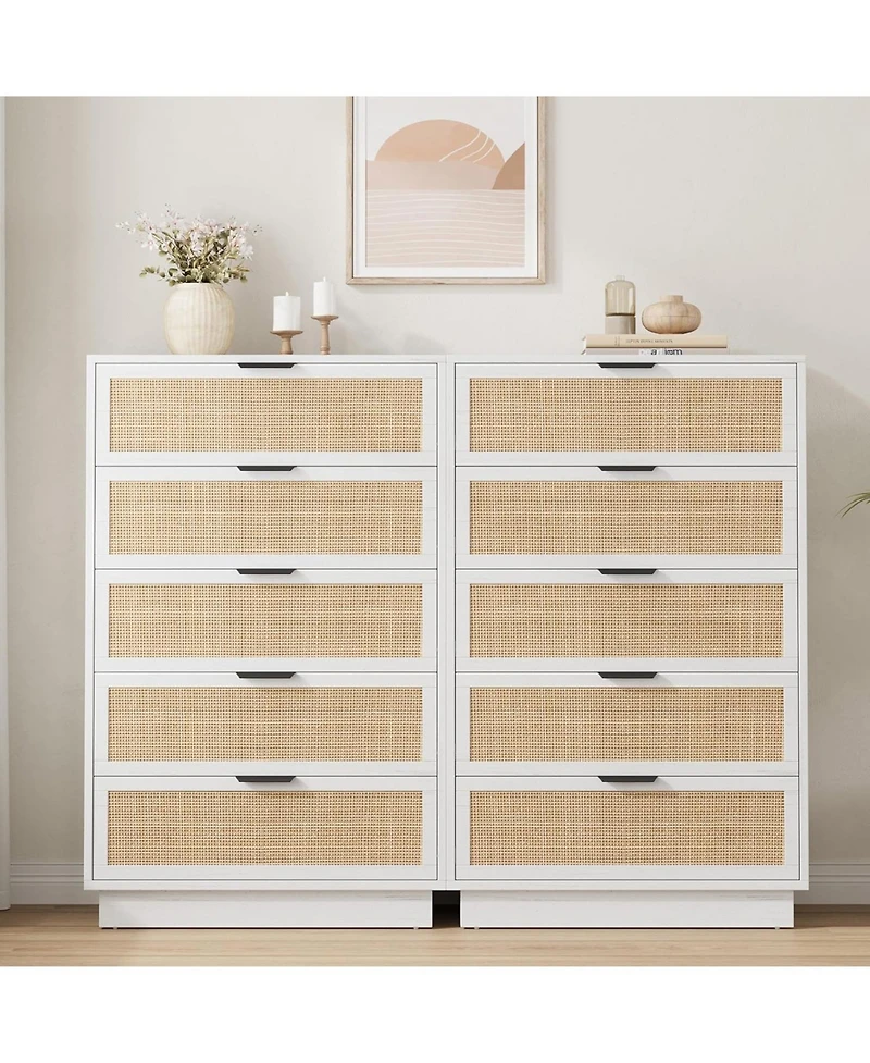 gaomon 5 Drawer Rattan Dresser for Bedroom, Integrated Cabinet Body Legs Design, Wooden Chest of Drawers Hallways, Entryways and Closet