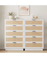 gaomon 5 Drawer Rattan Dresser for Bedroom, Integrated Cabinet Body Legs Design, Wooden Chest of Drawers Hallways, Entryways and Closet
