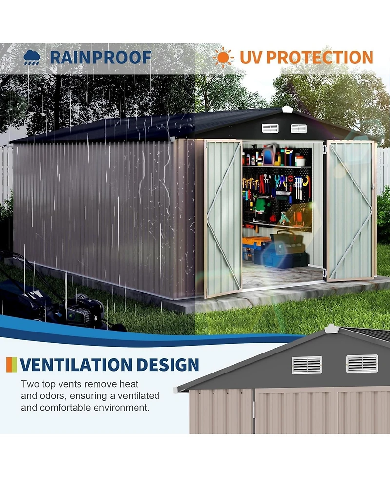 gaomon 10x14 Feet Metal Storage Sheds Outdoor, Metal Toolshed with Lockable Door, Metals Yard Sheds Metals Garden Shed Kit
