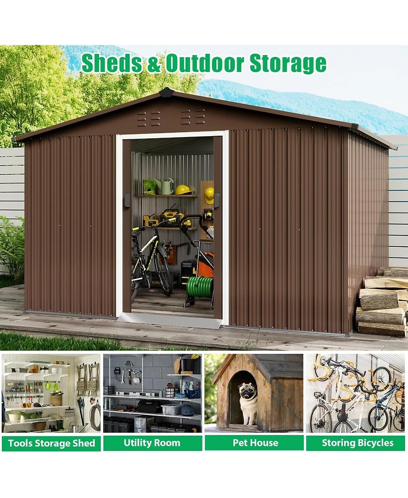 gaomon Outdoor Storage Shed, Steel Utility Tool Shed with Sloped Roof and Lockable Door