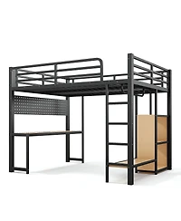 Streamdale Furniture Queen Metal Loft Bed with Desk Storage Usb Ports and Lights