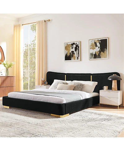 Streamdale Furniture Queen Size Extra Large Chenille Platform Bed with Curved Headboard