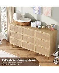gaomon Rattan 9 Drawer Dressers for Bedroom, Tall Dresser with Deep Drawers