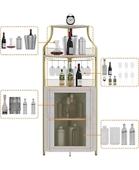 gaomon Corner Wine Cabinet with Detachable Wine Rack, 5-Tier Industrial Corner Bar Cabinet with Barn Door and Glass Holder