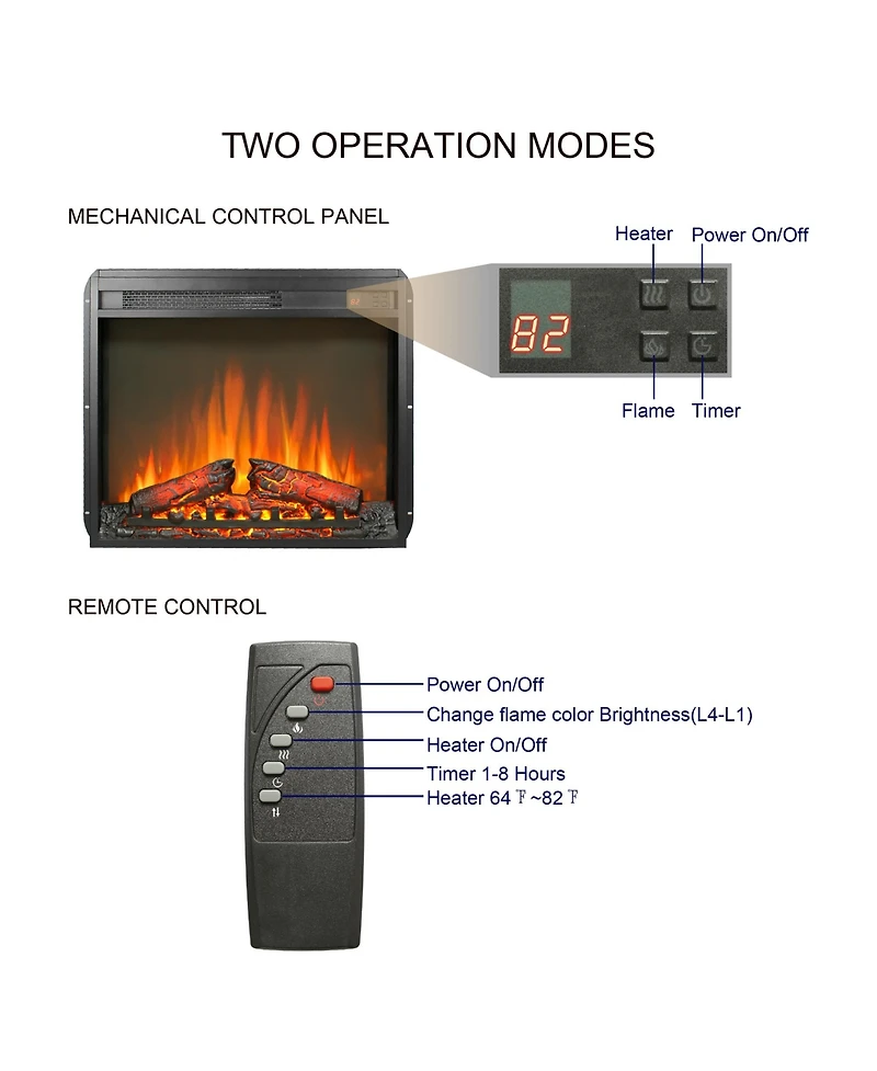Clihome 23 inch Electric Fireplace Insert, Recessed Fireplace With LogandRemote Control