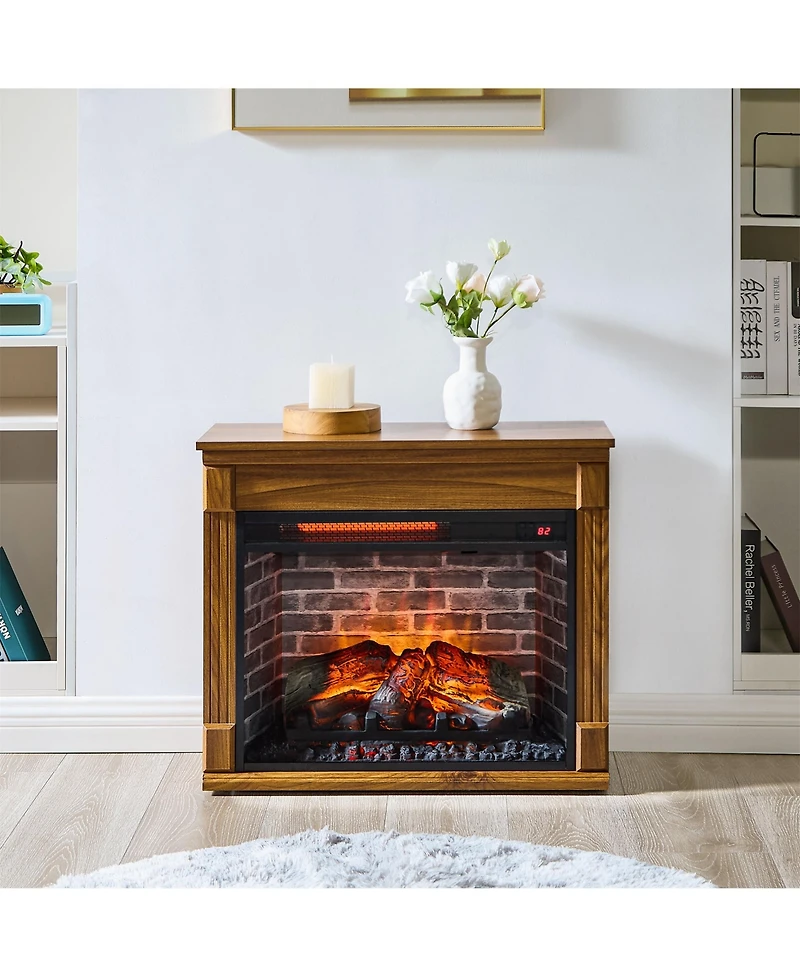 Clihome 28 inch Electric Fireplace Heaterand Fireplace Mantel With Removable Caster Wheel