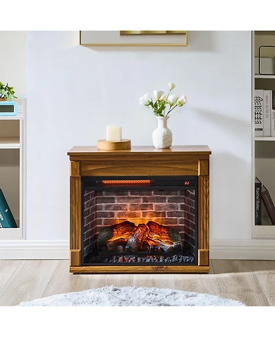 Clihome 28 inch Electric Fireplace Heaterand Fireplace Mantel With Removable Caster Wheel
