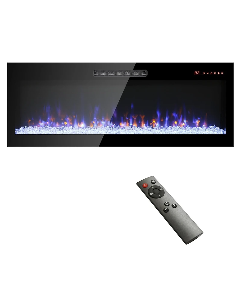 Clihome 60 inch Electric Fireplace Recessed UltraThin Tempered Glass Wall Mounted Electric Fireplace with Remote, Indoor Heater
