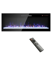 Clihome 60 inch Electric Fireplace Recessed UltraThin Tempered Glass Wall Mounted Electric Fireplace with Remote, Indoor Heater