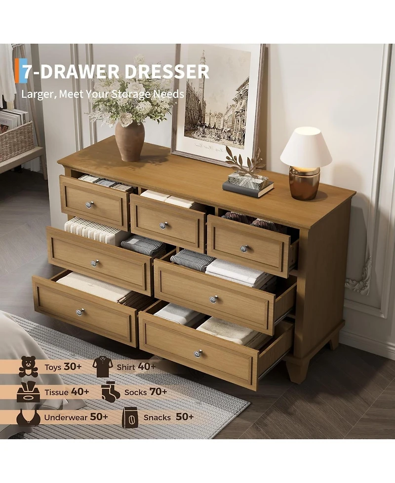 gaomon Dresser, 7 Drawer Dresser for Bedroom, 47" W Chest of Drawers with Deep Drawers, Closet Dressers with Metal Handle, Thickened Desktop