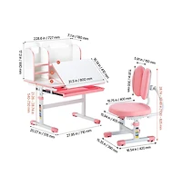 Sugift Kids Study Desk and Chair Set with Bookshelf, Storage Drawer, Adjustable Height and 0-40 Degree Tilt Desktop for Bedroom
