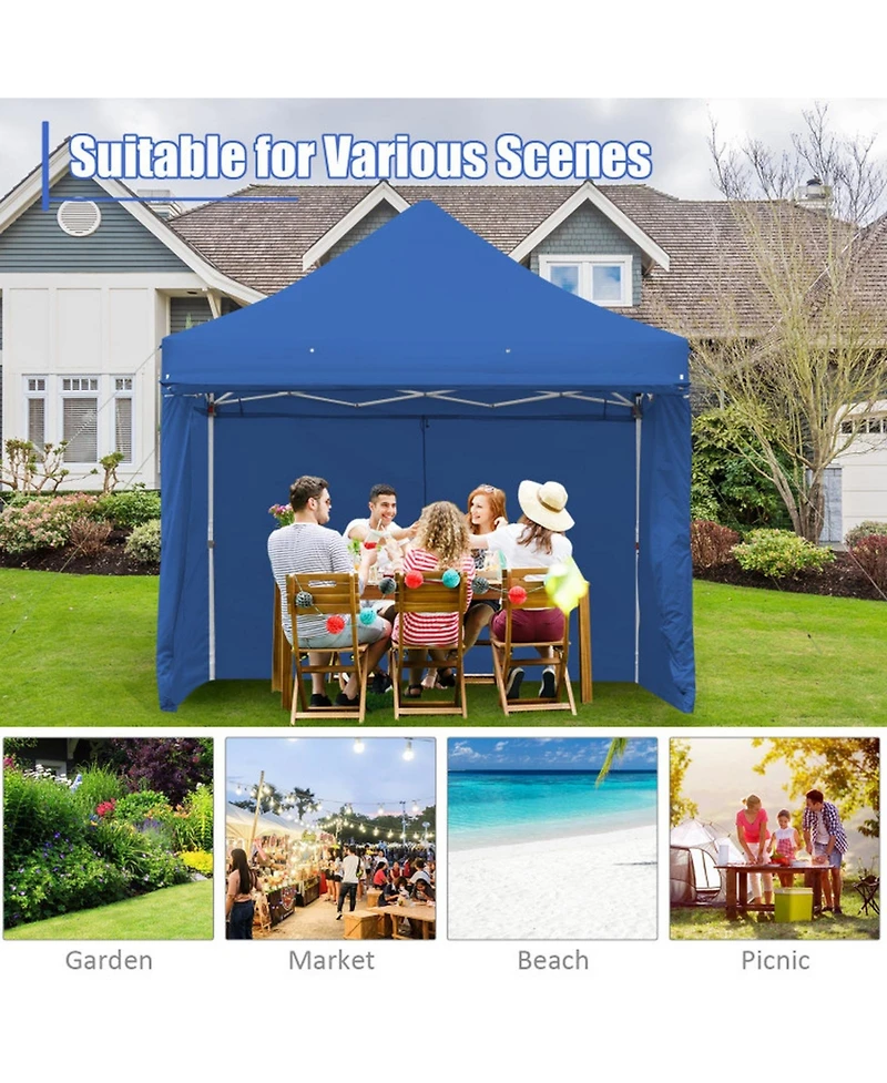 Sugift 10 x 10 Feet Pop-up Gazebo with 5 Removable Zippered Sidewalls and Extended Awning