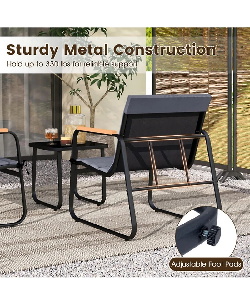Yiortwo 3 Piece Outdoor Conversation Set with Cushioned Chairs and Glass Side Table