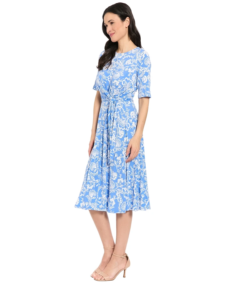 London Times Petites Jersey Printed Midi Dress