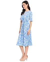 London Times Petites Jersey Printed Midi Dress